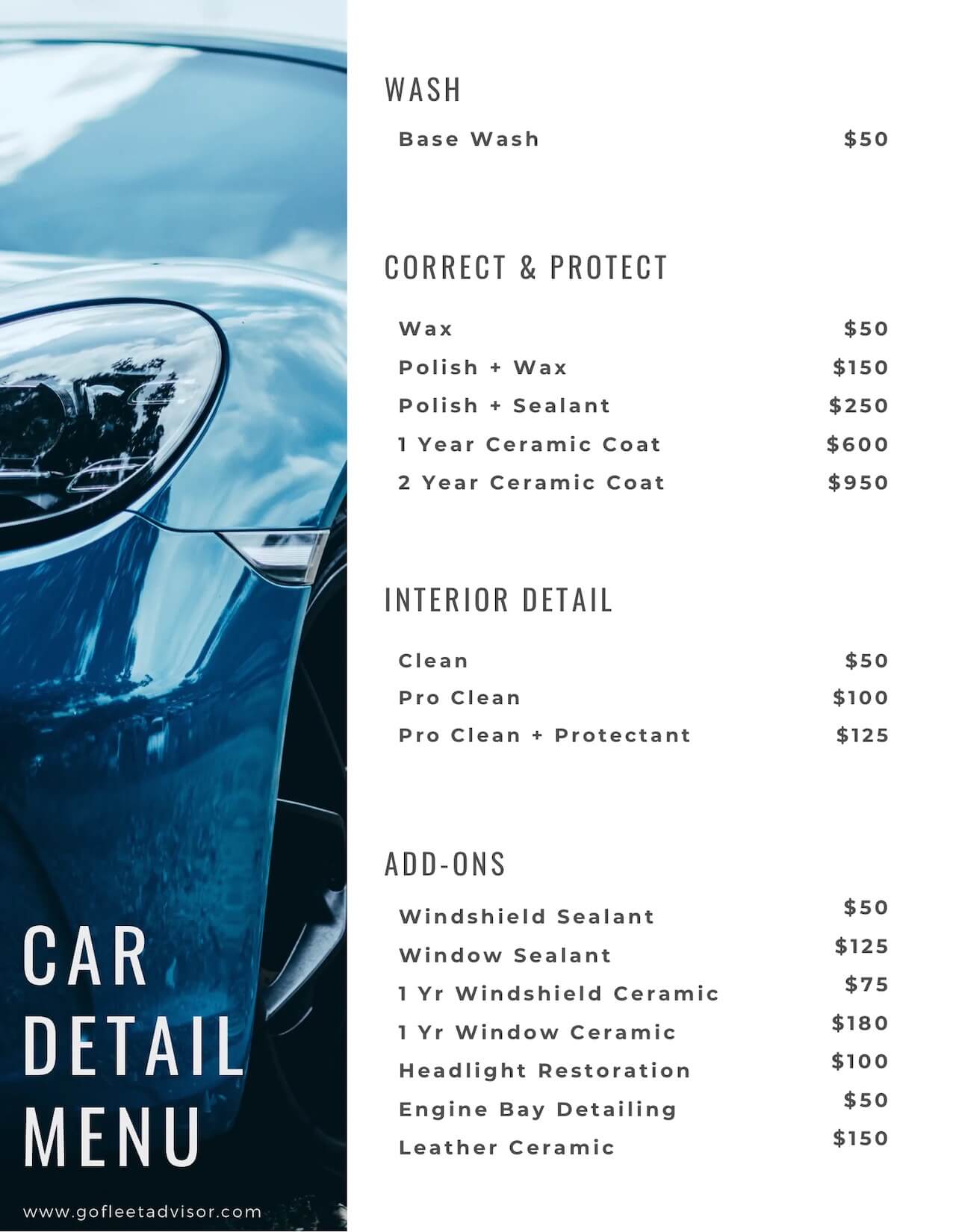 mobile detailing service prices